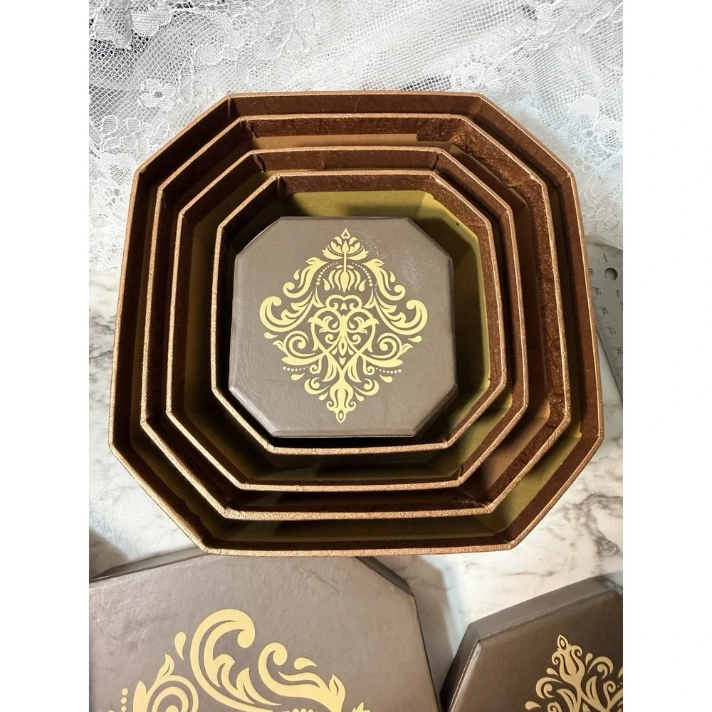 Broadway Basketeers Octagonal Nesting Boxes Set of 5 Gold Filigree Tower (P2899)